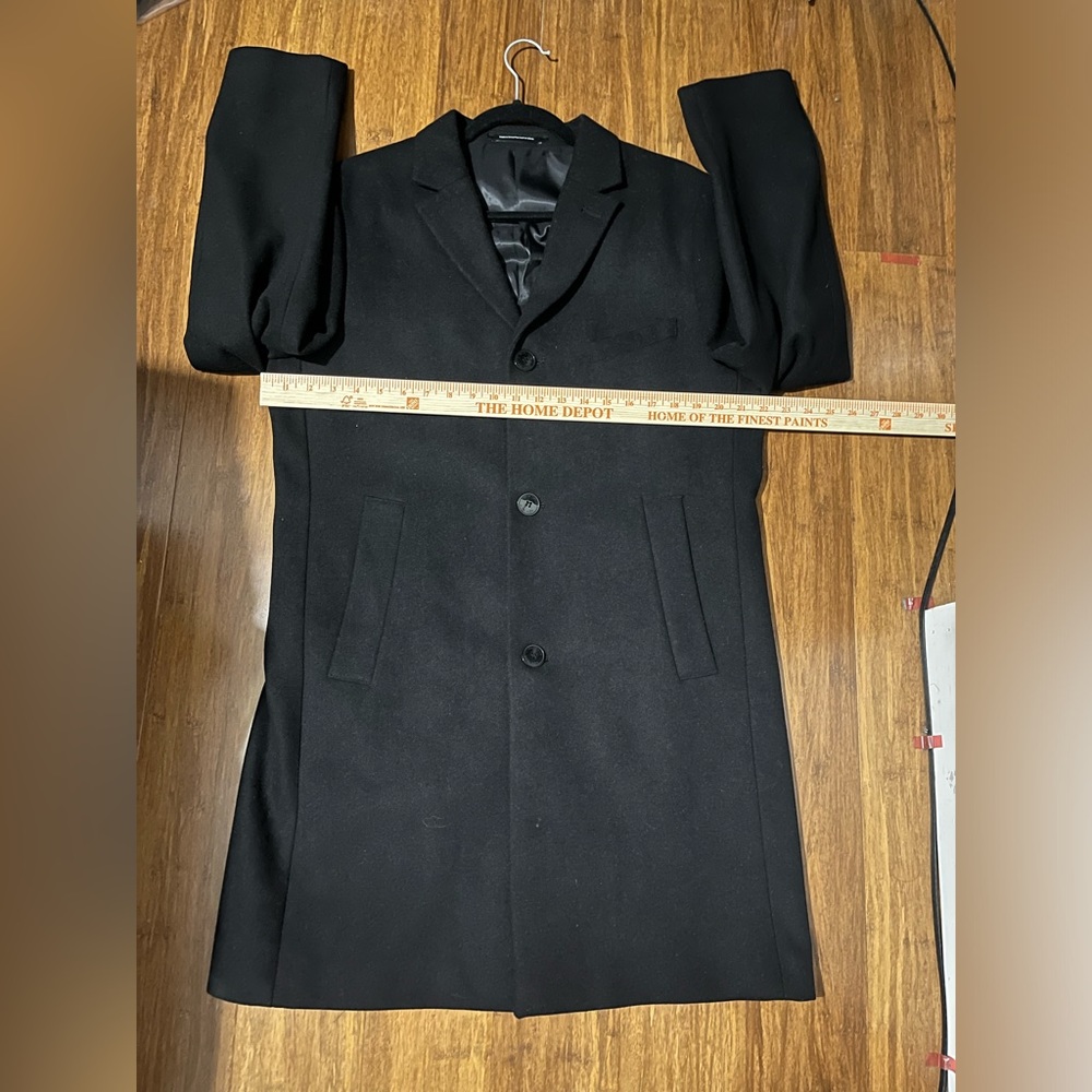 H&M Mens Black Wool Blend Overcoat Coat Size 42R Regular 3 Button Deluxe